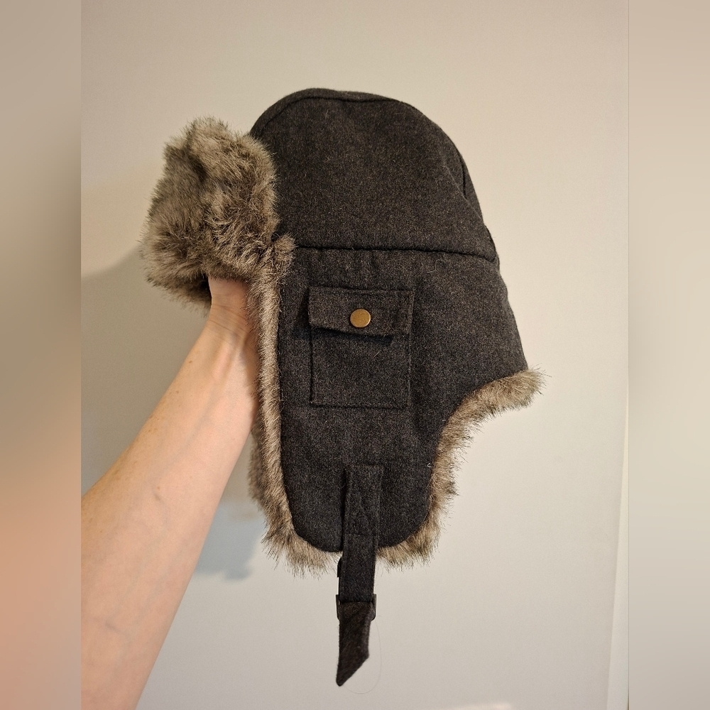 NWOT Lids Adult Gray Wool-blend (Faux) Fur-Lined Trapper Hat
